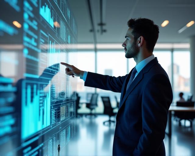 Data expert analyzing business charts in a modern office