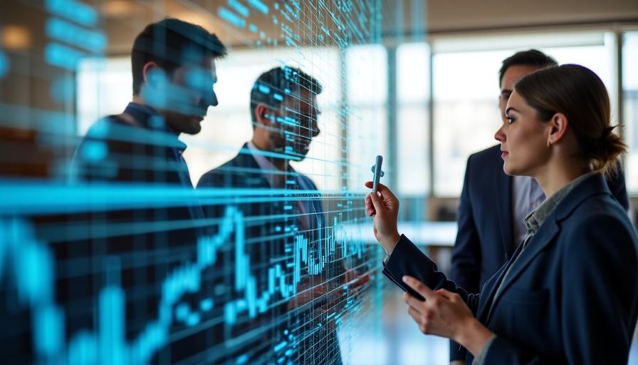 A business professional analyzing financial charts showing correlation between operational efficiency and profit margins